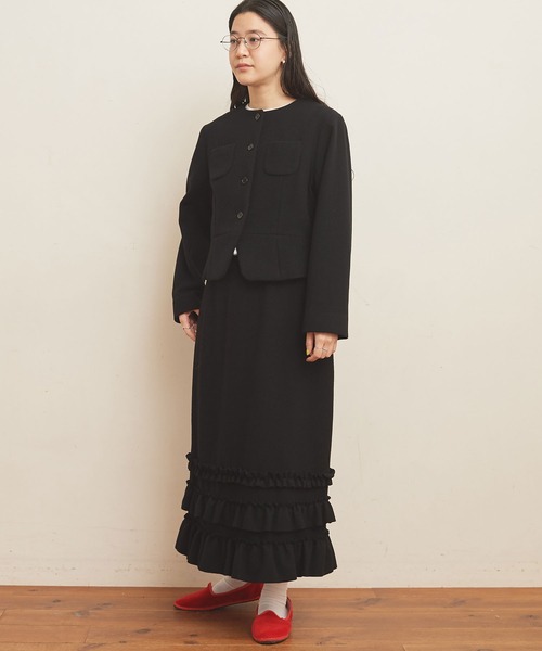 fig Ｌondon（フィグロンドン）の「Flat Aerialpile JK（ノーカラージャケット・レディース・ブラック/アイボリー・FREE）」の10枚目の写真