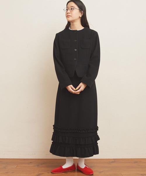 fig Ｌondon（フィグロンドン）の「Flat Aerialpile JK（ノーカラージャケット・レディース・ブラック/アイボリー・FREE）」の6枚目の写真