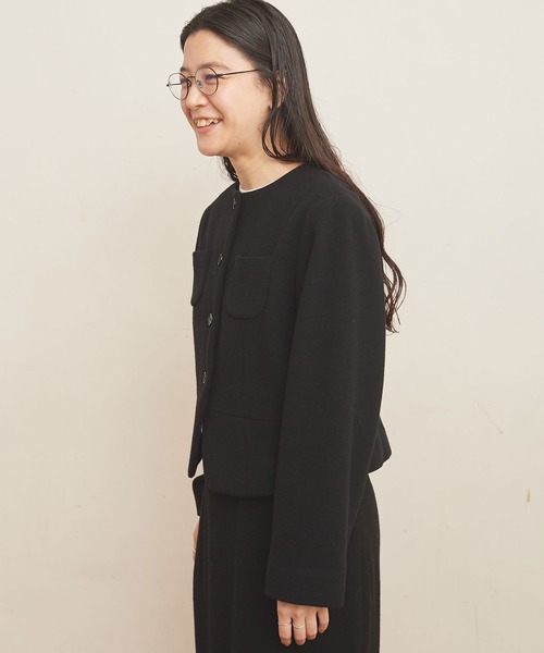 fig Ｌondon（フィグロンドン）の「Flat Aerialpile JK（ノーカラージャケット・レディース・ブラック/アイボリー・FREE）」の12枚目の写真