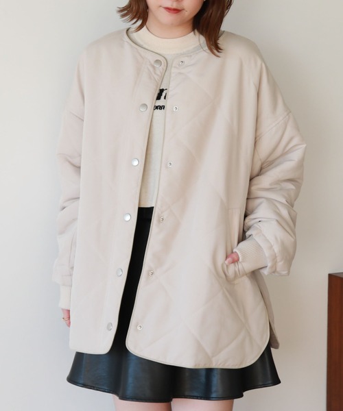 archives（アルシーヴ）の「中綿キルトパイピングコートミドル（ノーカラーコート・レディース・モカ/グレイッシュベージュ/アイボリー・MEDIUM）」の11枚目の写真