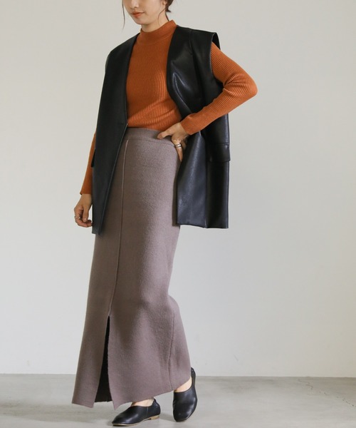 select MOCA(セレクトモカ)の「アルパカタッチスリットニットスカート(スカート・レディース・アイボリー/ブラック/モカ・FREE)」の7枚目の写真