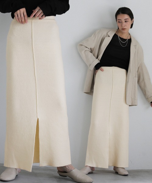 select MOCA(セレクトモカ)の「アルパカタッチスリットニットスカート(スカート・レディース・アイボリー/ブラック/モカ・FREE)」の12枚目の写真