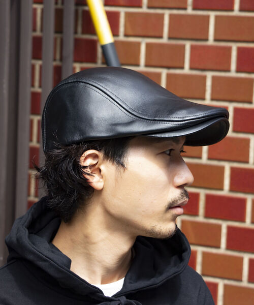GLOSTER(グロスター)の「【GLOSTER/グロスター】ラムレザーハンチング ハンチング帽 Leather(ハンチング/ベレー帽・メンズ・ブラック・FREE)」の1枚目の写真