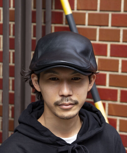 GLOSTER(グロスター)の「【GLOSTER/グロスター】ラムレザーハンチング ハンチング帽 Leather(ハンチング/ベレー帽・メンズ・ブラック・FREE)」の2枚目の写真