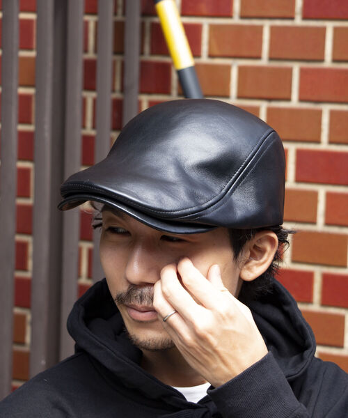 GLOSTER(グロスター)の「【GLOSTER/グロスター】ラムレザーハンチング ハンチング帽 Leather(ハンチング/ベレー帽・メンズ・ブラック・FREE)」の3枚目の写真