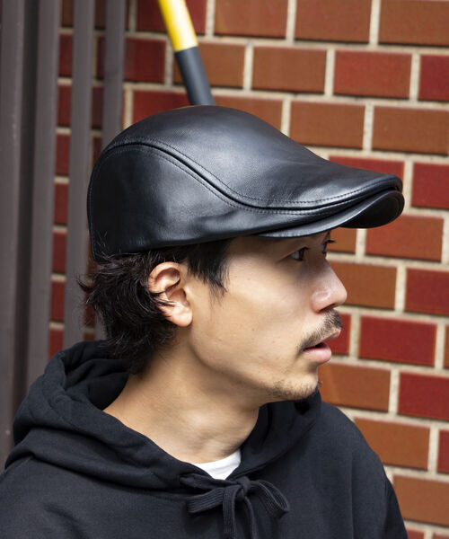 GLOSTER(グロスター)の「【GLOSTER/グロスター】ラムレザーハンチング ハンチング帽 Leather(ハンチング/ベレー帽・メンズ・ブラック・FREE)」の4枚目の写真
