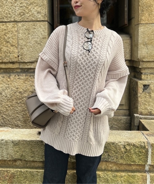 Chez toi(シェトワ)の「オーバーサイズケーブルニットプルオーバー(ニット/セーター・レディース・ブラック/オリーブ/ライトベージュ・FREE)」の15枚目の写真