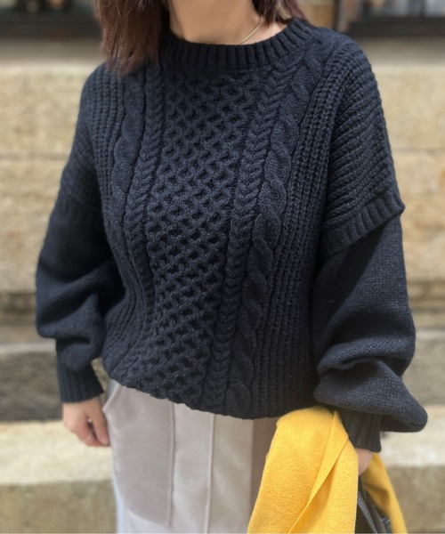 Chez toi(シェトワ)の「オーバーサイズケーブルニットプルオーバー(ニット/セーター・レディース・ブラック/オリーブ/ライトベージュ・FREE)」の21枚目の写真