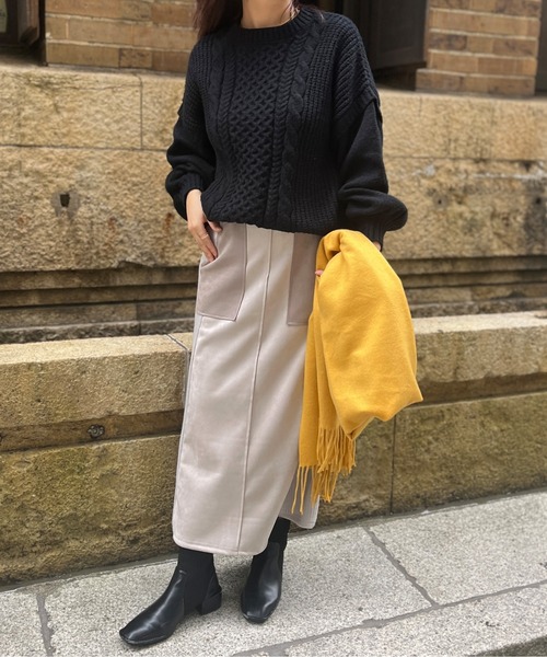 Chez toi(シェトワ)の「オーバーサイズケーブルニットプルオーバー(ニット/セーター・レディース・ブラック/オリーブ/ライトベージュ・FREE)」の22枚目の写真