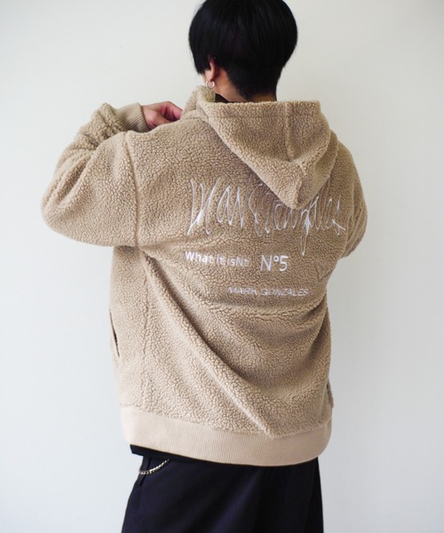 (What it isNt)ART BY MARKGONZALES(ワットイットイズント)の「< 当店限定・別注アイテム > 【(What it isNt)ART BY MARKGONZALES / (ワットイットイズント) アートバイ マークゴンザレス 】 ボアフリース フードパーカー(その他アウター・メンズ・ベージュ/ブラック/オフホワイト・M/L/XL)」の9枚目の写真