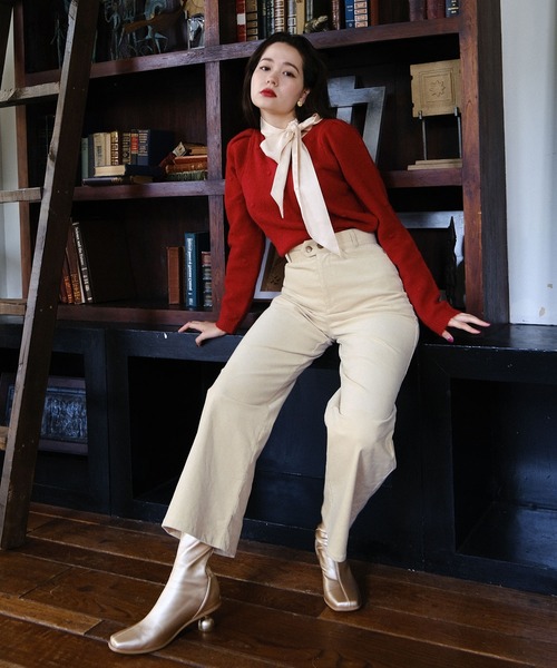 TINA：JOJUN（ティーナジョジュン）の「ワイドストレート コーデュロイパンツ TINA：JOJUN（その他パンツ・レディース・アイボリー/ボルドー・S/M）」の3枚目の写真