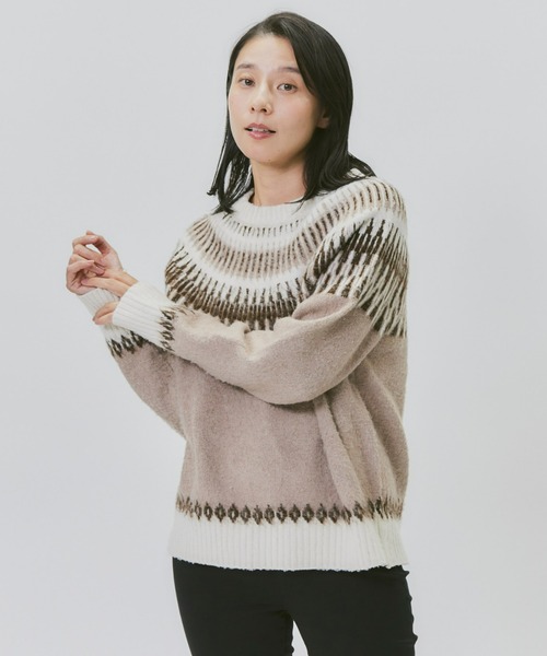 HONEYSUCKLE ROSE(ハニーサックルローズ)の「【HONEYSUCKLE ROSE】求心柄ニット(ニット/セーター・レディース・ベージュ/オフホワイト・M/L)」の2枚目の写真