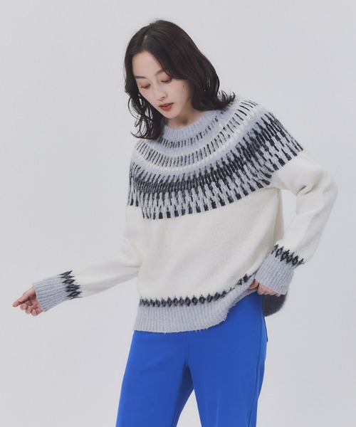 HONEYSUCKLE ROSE(ハニーサックルローズ)の「【HONEYSUCKLE ROSE】求心柄ニット(ニット/セーター・レディース・ベージュ/オフホワイト・M/L)」の1枚目の写真