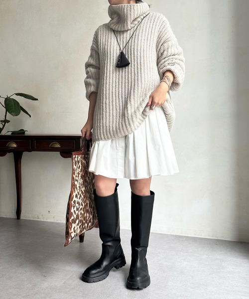 DouDou（ドゥドゥ）の「アルパカMIX BIGタートル（ニット/セーター・レディース・ブラック/グレイッシュベージュ/ピンク・FREE）」の5枚目の写真