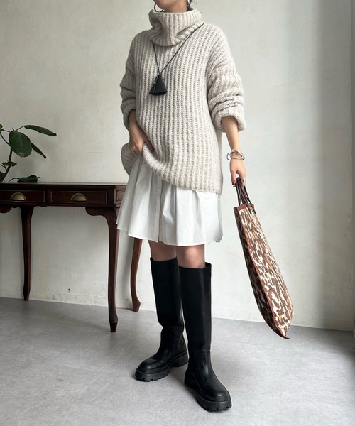 DouDou（ドゥドゥ）の「アルパカMIX BIGタートル（ニット/セーター・レディース・ブラック/グレイッシュベージュ/ピンク・FREE）」の7枚目の写真