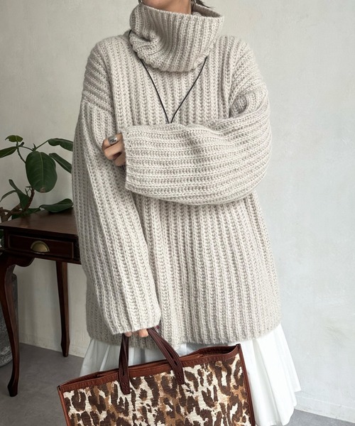 DouDou（ドゥドゥ）の「アルパカMIX BIGタートル（ニット/セーター・レディース・ブラック/グレイッシュベージュ/ピンク・FREE）」の10枚目の写真