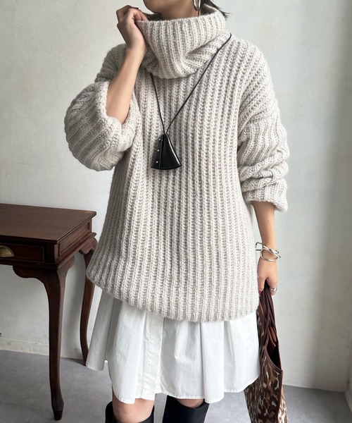 DouDou（ドゥドゥ）の「アルパカMIX BIGタートル（ニット/セーター・レディース・ブラック/グレイッシュベージュ/ピンク・FREE）」の11枚目の写真