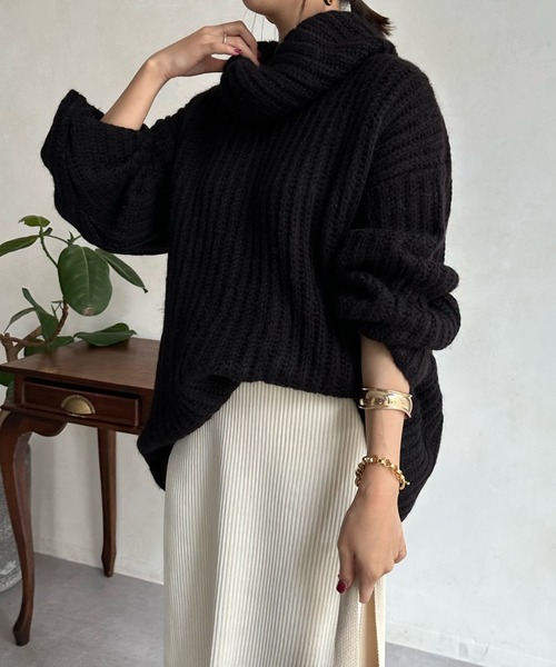 DouDou（ドゥドゥ）の「アルパカMIX BIGタートル（ニット/セーター・レディース・ブラック/グレイッシュベージュ/ピンク・FREE）」の18枚目の写真