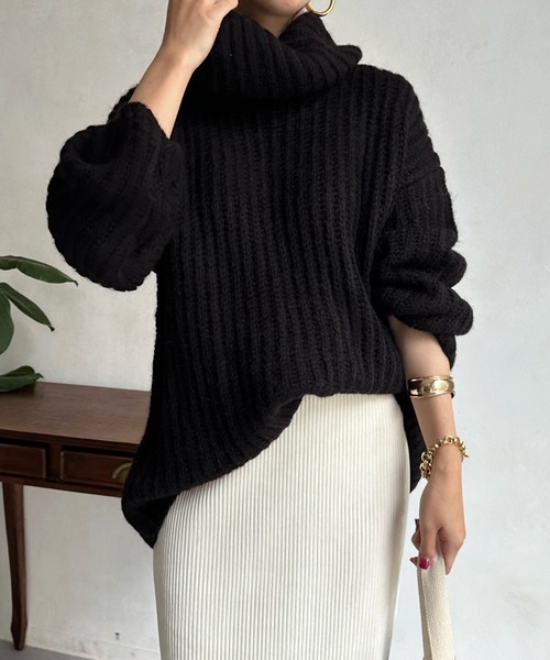 DouDou（ドゥドゥ）の「アルパカMIX BIGタートル（ニット/セーター・レディース・ブラック/グレイッシュベージュ/ピンク・FREE）」の19枚目の写真