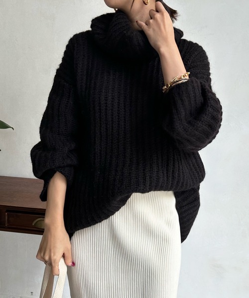 DouDou（ドゥドゥ）の「アルパカMIX BIGタートル（ニット/セーター・レディース・ブラック/グレイッシュベージュ/ピンク・FREE）」の20枚目の写真