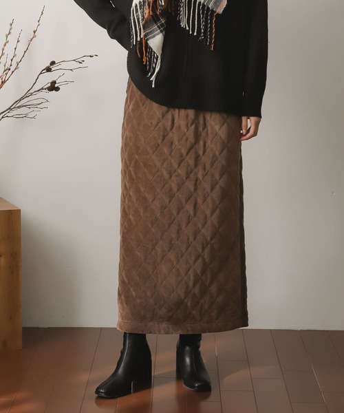 SENSE OF PLACE by URBAN RESEARCH(センスオブプレイスバイアーバンリサーチ)の「キルティングナロースカート(スカート・レディース・ブラウン/アイボリー/ブラック・ONE)」の3枚目の写真
