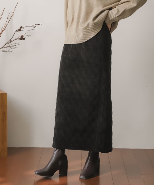 SENSE OF PLACE by URBAN RESEARCH(センスオブプレイスバイアーバンリサーチ)の「キルティングナロースカート(スカート・レディース・ブラウン/アイボリー/ブラック・ONE)」の2枚目の写真