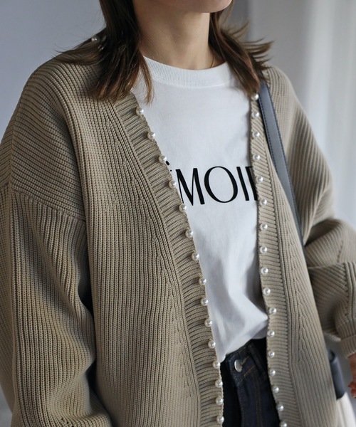 ap retro(アプレトロ)の「パール付ガウンニットカーディガン スポンディッシュカーディガン(カーディガン/ボレロ・レディース・ブラック/ライトグレー/アイボリー/グレイッシュベージュ・FREE)」の4枚目の写真
