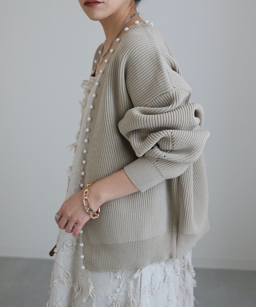 ap retro(アプレトロ)の「パール付ガウンニットカーディガン スポンディッシュカーディガン(カーディガン/ボレロ・レディース・ブラック/ライトグレー/アイボリー/グレイッシュベージュ・FREE)」の12枚目の写真
