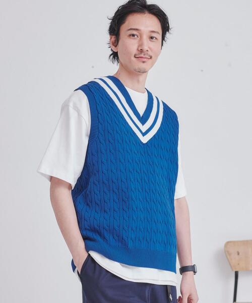 coen(コーエン)の「The M&M Store(ザ・ミックス&マッチストア)コラボ ケーブルチルデンベスト(ベスト・メンズ・ホワイト/ネイビー・M/L)」の2枚目の写真