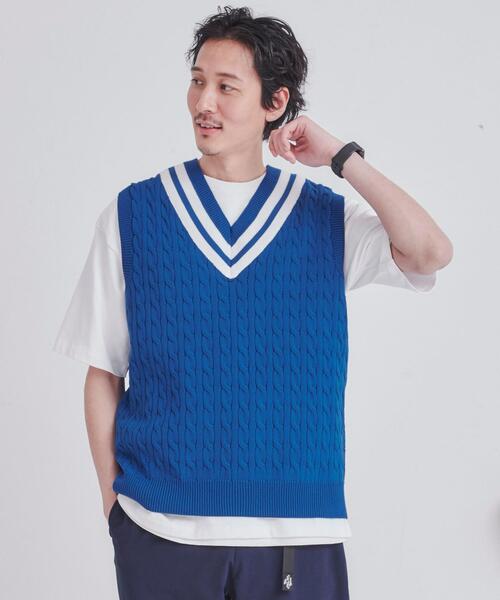 coen(コーエン)の「The M&M Store(ザ・ミックス&マッチストア)コラボ ケーブルチルデンベスト(ベスト・メンズ・ホワイト/ネイビー・M/L)」の4枚目の写真