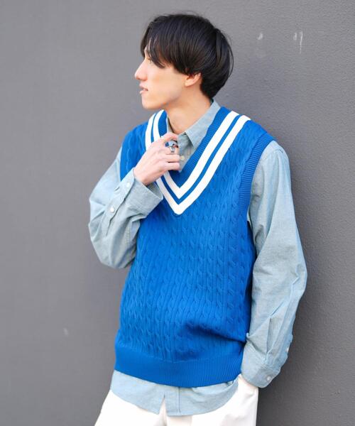 coen(コーエン)の「The M&M Store(ザ・ミックス&マッチストア)コラボ ケーブルチルデンベスト(ベスト・メンズ・ホワイト/ネイビー・M/L)」の7枚目の写真