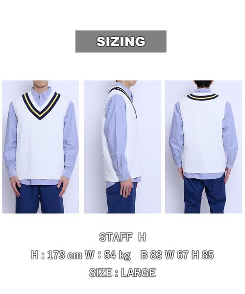 coen(コーエン)の「The M&M Store(ザ・ミックス&マッチストア)コラボ ケーブルチルデンベスト(ベスト・メンズ・ホワイト/ネイビー・M/L)」の18枚目の写真