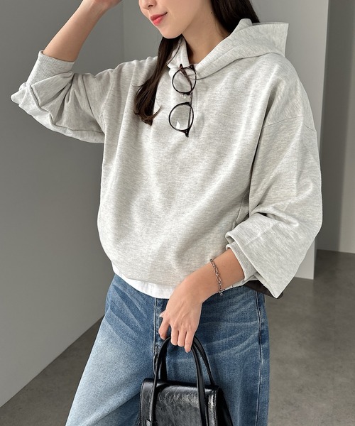 andme（アンドミー）の「裏毛長袖スウェットパーカー（パーカー・レディース・ホワイト/ブラック/ブルー/オートミール/ライトピンク/ライトベージュ・M/L）」の3枚目の写真