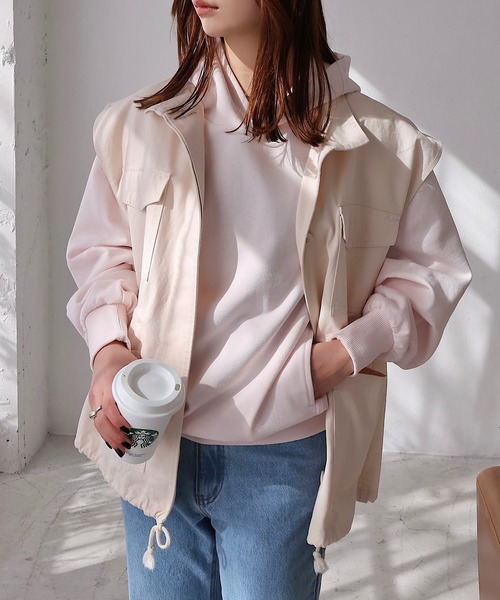 andme（アンドミー）の「裏毛長袖スウェットパーカー（パーカー・レディース・ホワイト/ブラック/ブルー/オートミール/ライトピンク/ライトベージュ・M/L）」の6枚目の写真