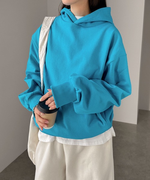 andme（アンドミー）の「裏毛長袖スウェットパーカー（パーカー・レディース・ホワイト/ブラック/ブルー/オートミール/ライトピンク/ライトベージュ・M/L）」の5枚目の写真