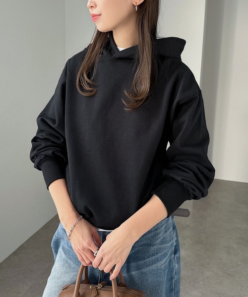 andme（アンドミー）の「裏毛長袖スウェットパーカー（パーカー・レディース・ホワイト/ブラック/ブルー/オートミール/ライトピンク/ライトベージュ・M/L）」の2枚目の写真