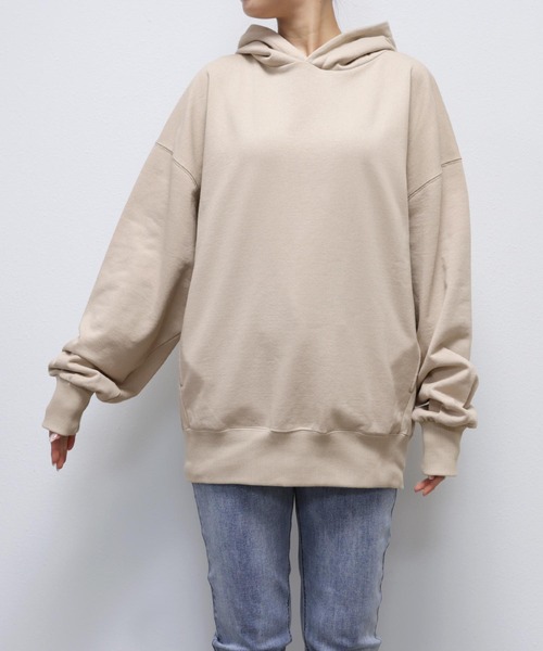 andme（アンドミー）の「裏毛長袖スウェットパーカー（パーカー・レディース・ホワイト/ブラック/ブルー/オートミール/ライトピンク/ライトベージュ・M/L）」の12枚目の写真