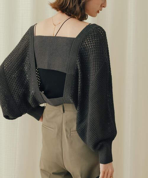 SENSE OF PLACE by URBAN RESEARCH（センスオブプレイスバイアーバンリサーチ）の「ラメバックオープンメッシュボレロ（カーディガン/ボレロ・レディース・パープル/アイボリー/チャコールグレー・ONE）」の7枚目の写真