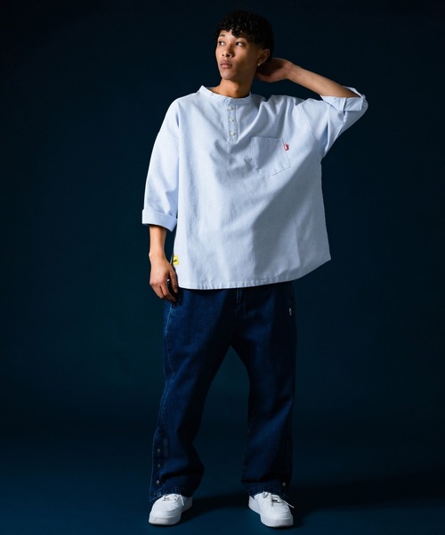 EXAMPLE（エグザンプル）の「EXAMPLE HENLEY NECK BIG SILHOUETTE 7L SHIRTS（シャツ/ブラウス・メンズ・ブルー系その他/ホワイト/ブラック・M/L/XL）」の20枚目の写真