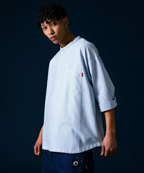 EXAMPLE（エグザンプル）の「EXAMPLE HENLEY NECK BIG SILHOUETTE 7L SHIRTS（シャツ/ブラウス・メンズ・ブルー系その他/ホワイト/ブラック・M/L/XL）」の5枚目の写真