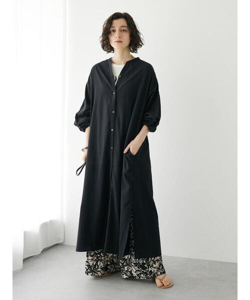 ✨新品タグ付✨CLOTH&CROSS ジョーゼットティアードワンピース グレー レース七分袖×ダマスク柄ワンピースドレス結婚式ワンピース