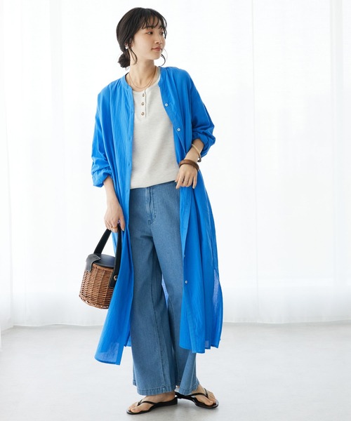 CRAFT STANDARD BOUTIQUE(クラフトスタンダードブティック)の「ジョーゼットワンピース(ワンピース・レディース・ブルー/オフホワイト/チャコールグレー/マスタード・FREE)」の1枚目の写真