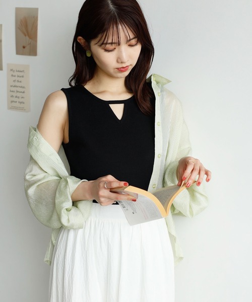 GeeRA（ジーラ）の「前後2wayスリットネックワッフルタンクトップ（タンクトップ・レディース・アイボリー/オレンジ/ブラック/モカ・SMALL/MEDIUM/LARGE）」の9枚目の写真