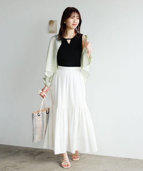 GeeRA（ジーラ）の「前後2wayスリットネックワッフルタンクトップ（タンクトップ・レディース・アイボリー/オレンジ/ブラック/モカ・SMALL/MEDIUM/LARGE）」の12枚目の写真