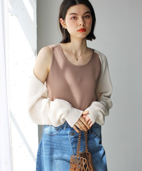 GeeRA（ジーラ）の「前後2wayスリットネックワッフルタンクトップ（タンクトップ・レディース・アイボリー/オレンジ/ブラック/モカ・SMALL/MEDIUM/LARGE）」の16枚目の写真