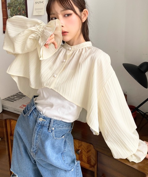 become tree 22W コーデュロイショートスリーブクロップドシャツ　L become tree 22W コーデュロイショートスリーブクロップドシャツ L