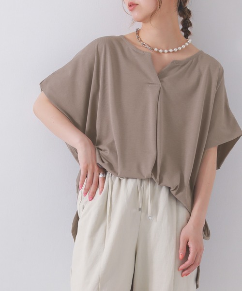 n'OrLABEL（ノアールレーベル）の「【機能素材】『フレンチスリーブカットソー』（Tシャツ/カットソー・レディース・モカ/グリーン/ネイビー/オフホワイト/オレンジ/ブラック/ダークネイビー・FREE）」の20枚目の写真