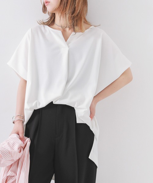 n'OrLABEL（ノアールレーベル）の「【機能素材】『フレンチスリーブカットソー』（Tシャツ/カットソー・レディース・モカ/グリーン/ネイビー/オフホワイト/オレンジ/ブラック/ダークネイビー・FREE）」の14枚目の写真