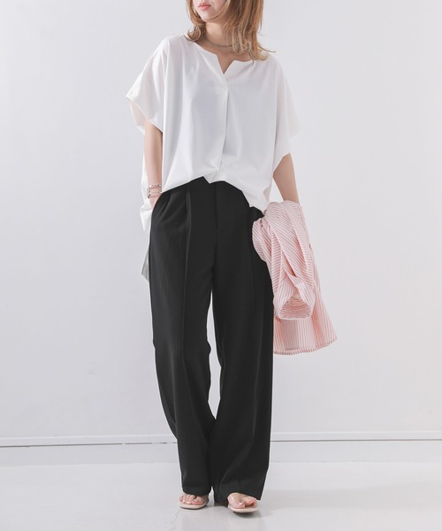 n'OrLABEL（ノアールレーベル）の「【機能素材】『フレンチスリーブカットソー』（Tシャツ/カットソー・レディース・モカ/グリーン/ネイビー/オフホワイト/オレンジ/ブラック/ダークネイビー・FREE）」の16枚目の写真