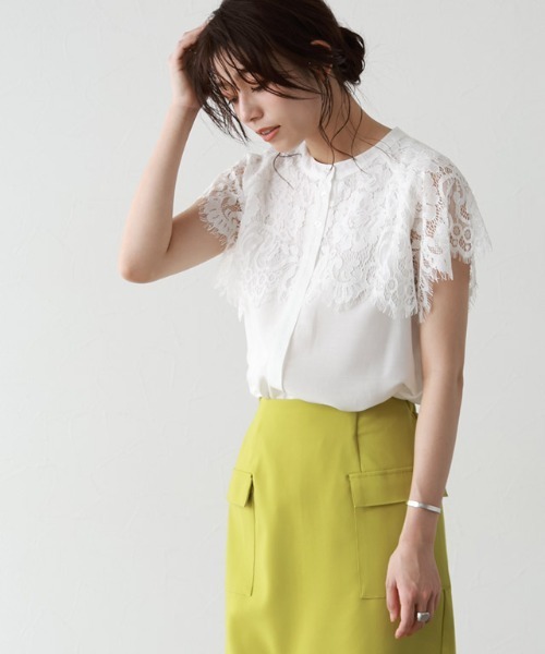 Pierrot(ピエロ)の「デザインレースブラウス(シャツ/ブラウス・レディース・ブラック/オフホワイト・M/L)」の12枚目の写真